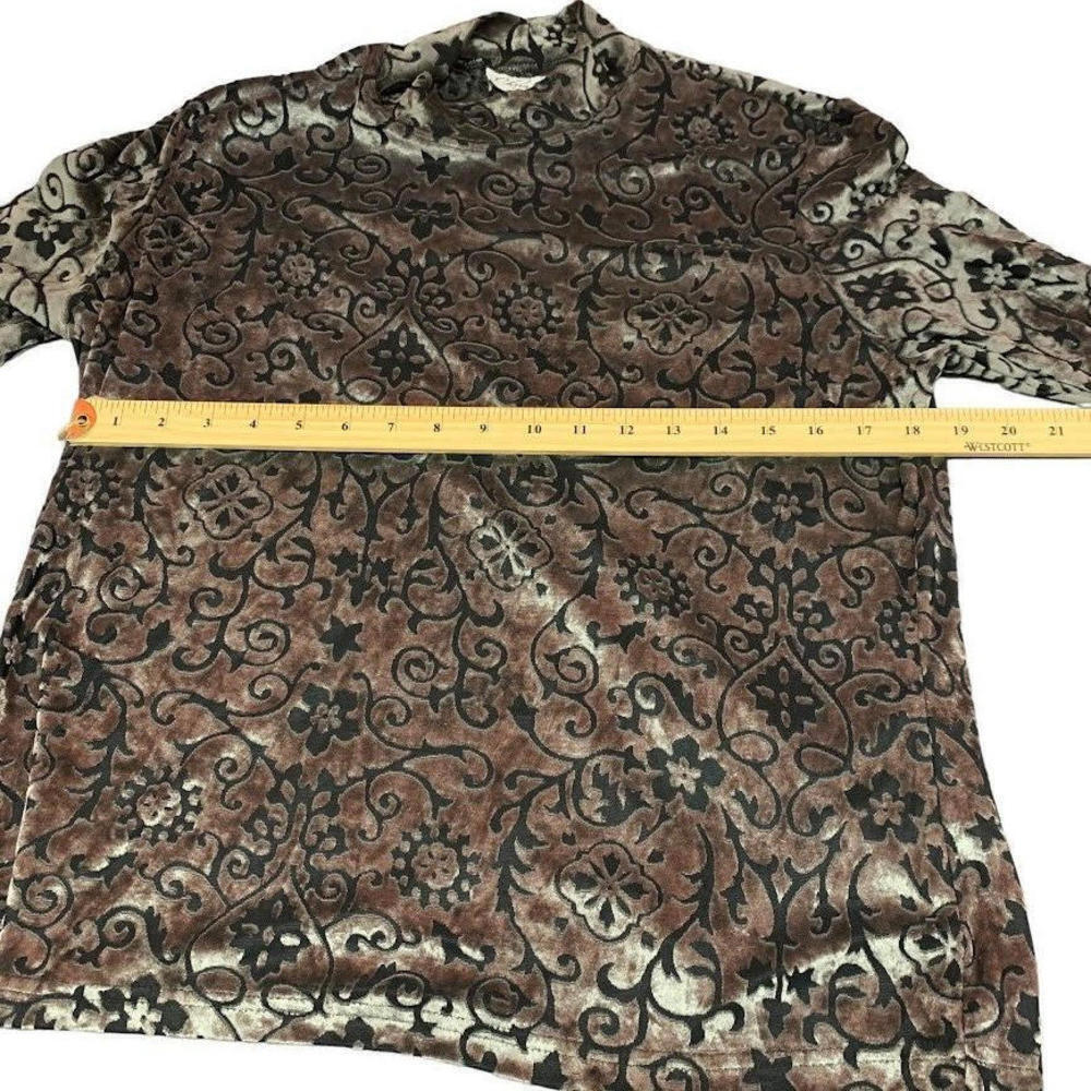 Conrad C Womens Collection Gray Black Floral Design Velvet High Neck LS Top​​​​​ - Picture 6 of 7
